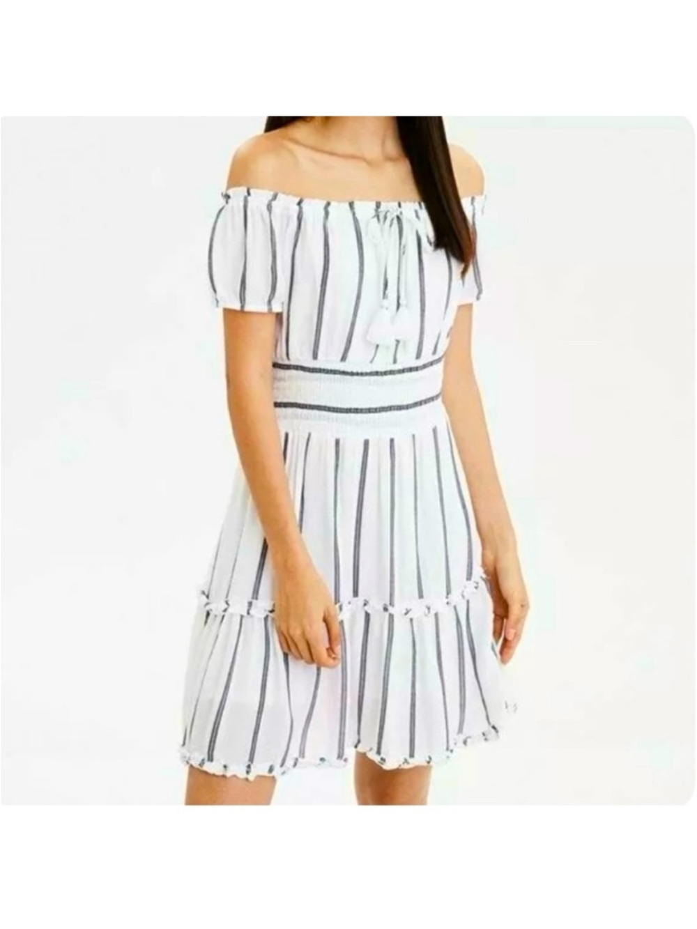 NWOT- American Eagle Striped Off The Shoulder Dress. Size: small